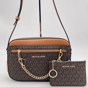 Michael Kors Large EW Zip Chain Xbody Bag & Coinpouch w ID Brown